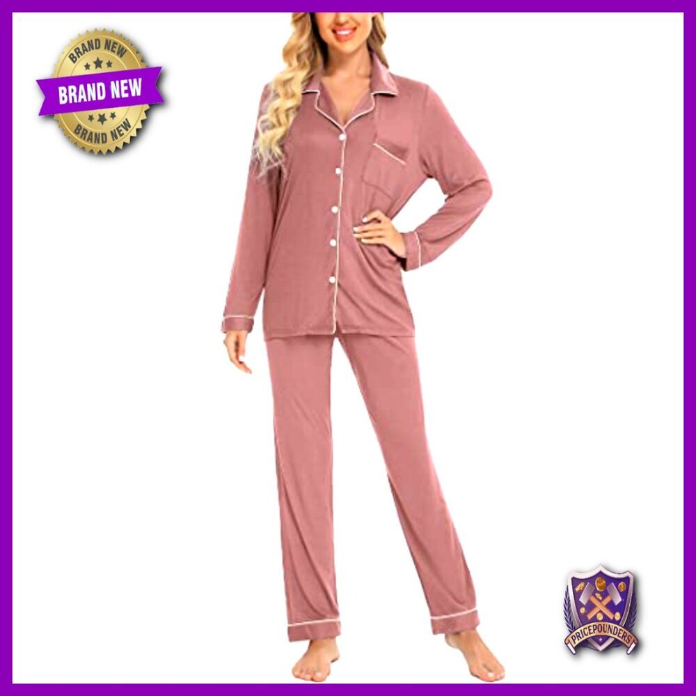 Soft Long Sleeve Pajama Set Button Down Top Drawstring Waist S-XXL - Picture 2 of 7